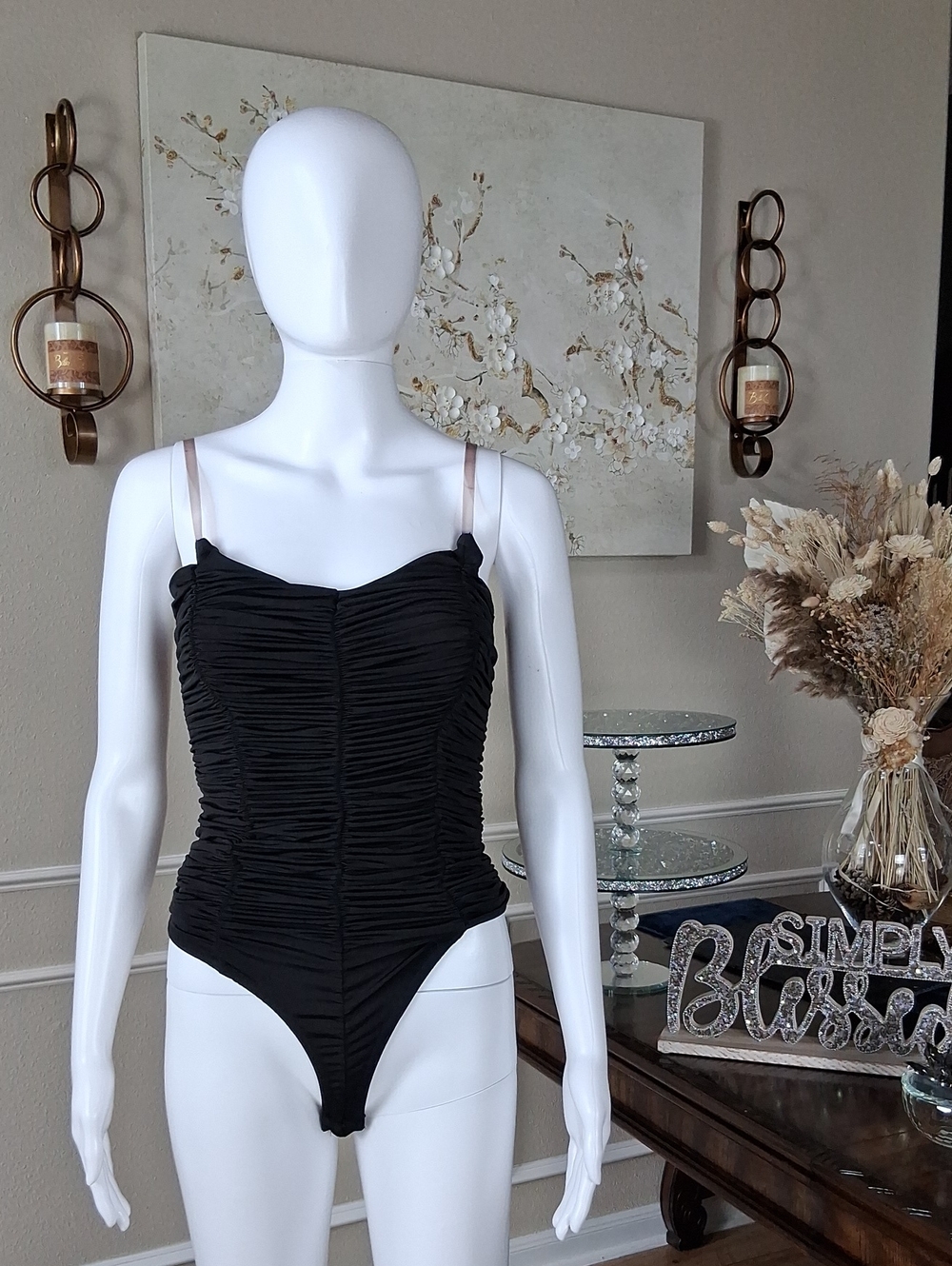 Missguided Women's Sexy Black Ruched One-Piece Fitted Bodysuit Top Size 4